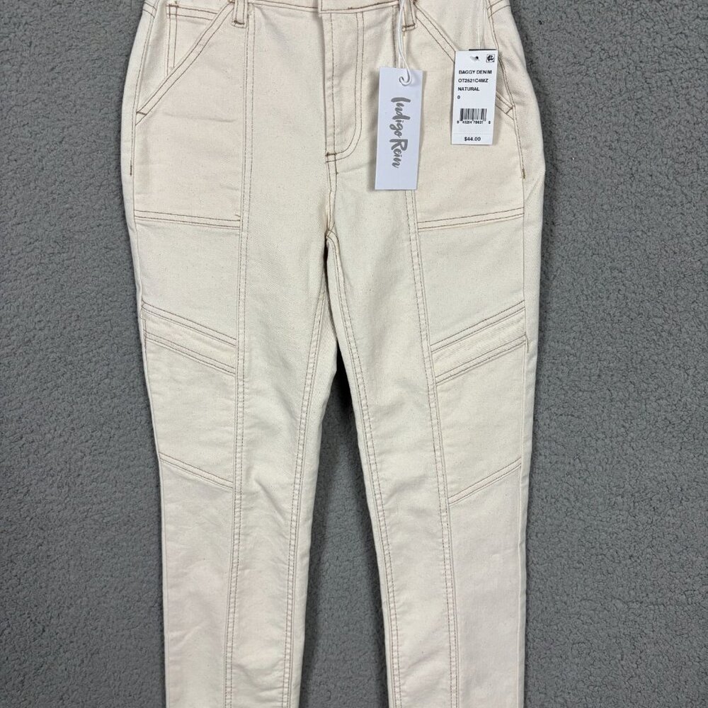 Indigo Rein Juniors' Women's Baggy Denim Jeans Straight Leg Beige Size 0 NWT's